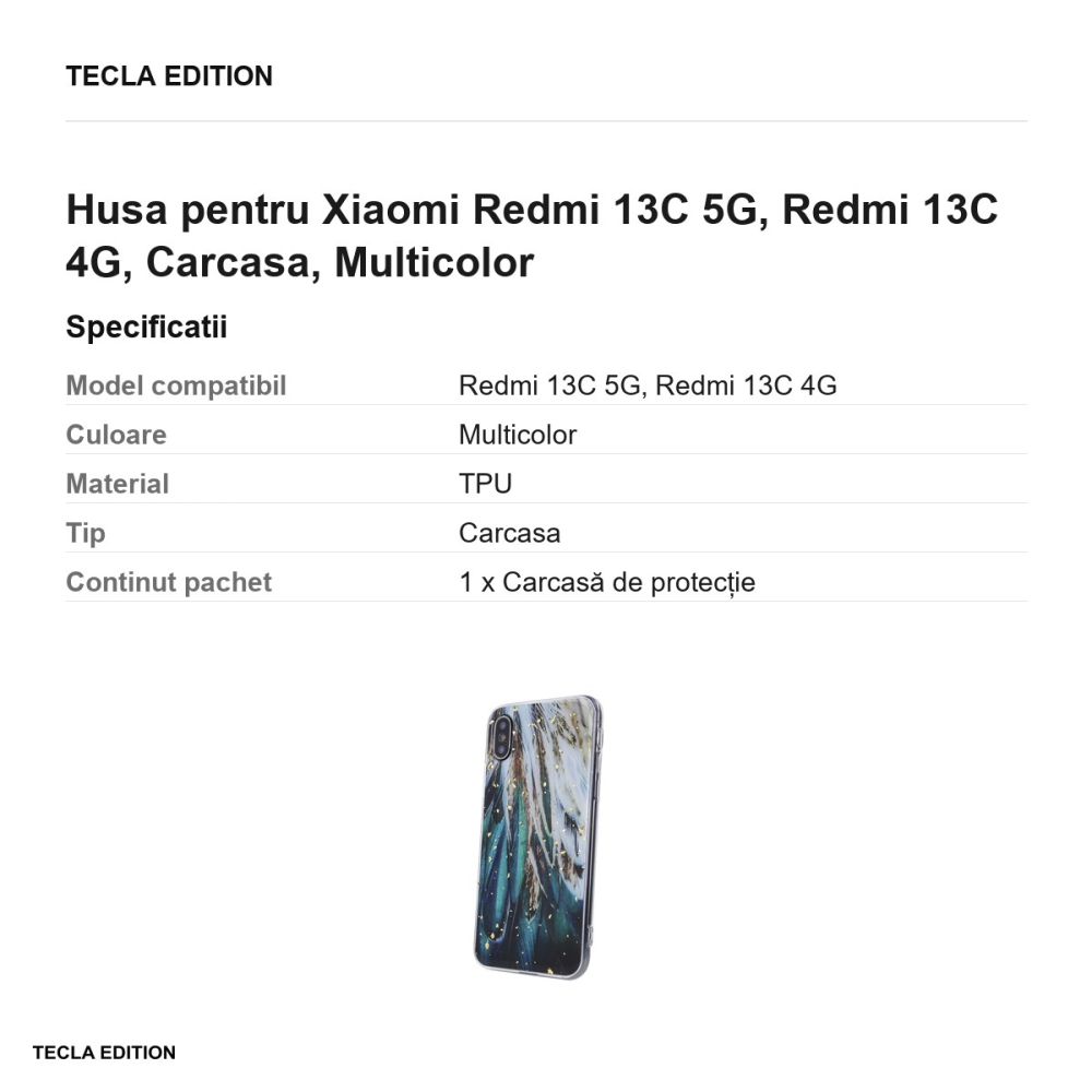 Husa Gold Glam feathers pentru Xiaomi Redmi 13C 5G, Redmi 13C 4G, Carcasa, Multicolor [3]