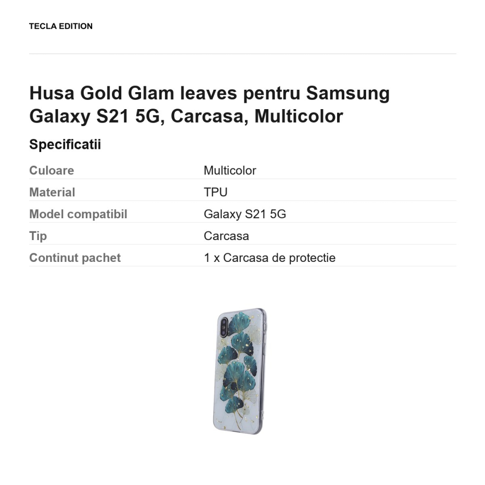 Husa Gold Glam leaves pentru Samsung Galaxy S21 5G, Carcasa, Multicolor [3]