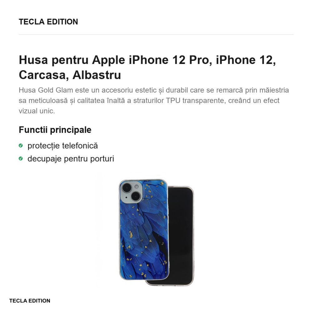 Husa Gold Glam pentru Apple iPhone 12 Pro, iPhone 12, Carcasa, Albastru [2]