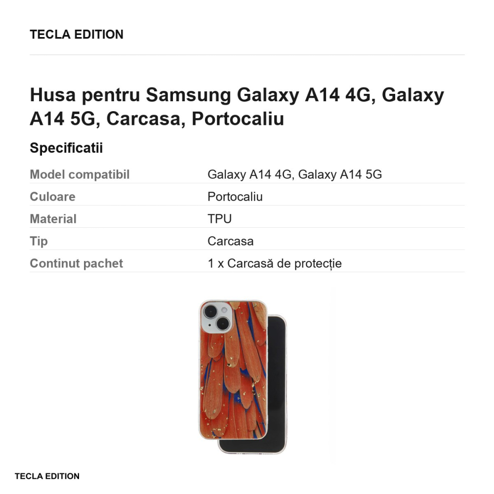 Husa Gold Glam pentru Samsung Galaxy A14 4G, Galaxy A14 5G, Carcasa, Portocaliu [3]