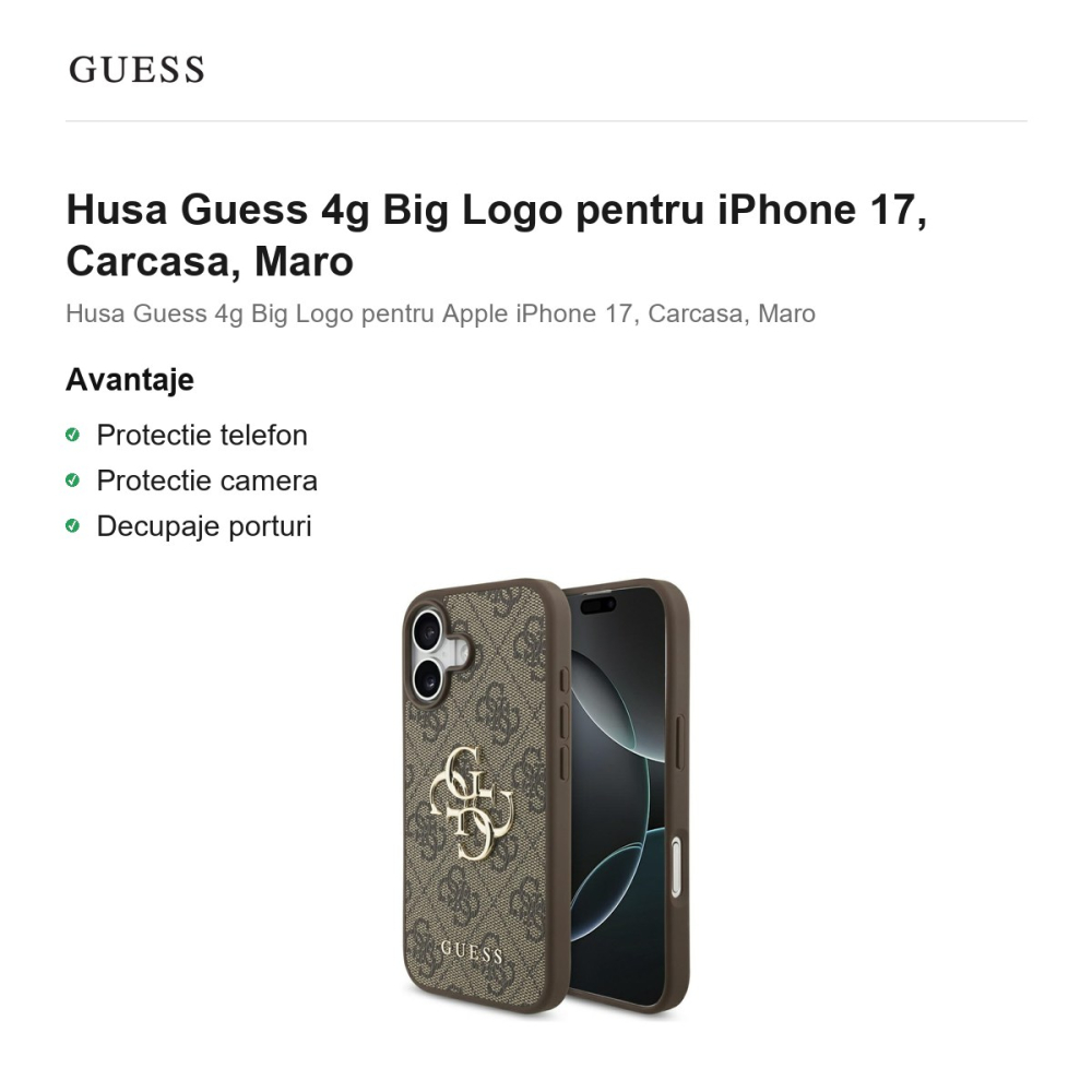 Husa Guess 4g Big Logo pentru iPhone 17, Carcasa, Maro [2]