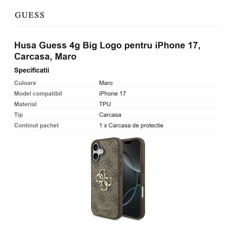 Husa Guess 4g Big Logo pentru iPhone 17, Carcasa, Maro [3]