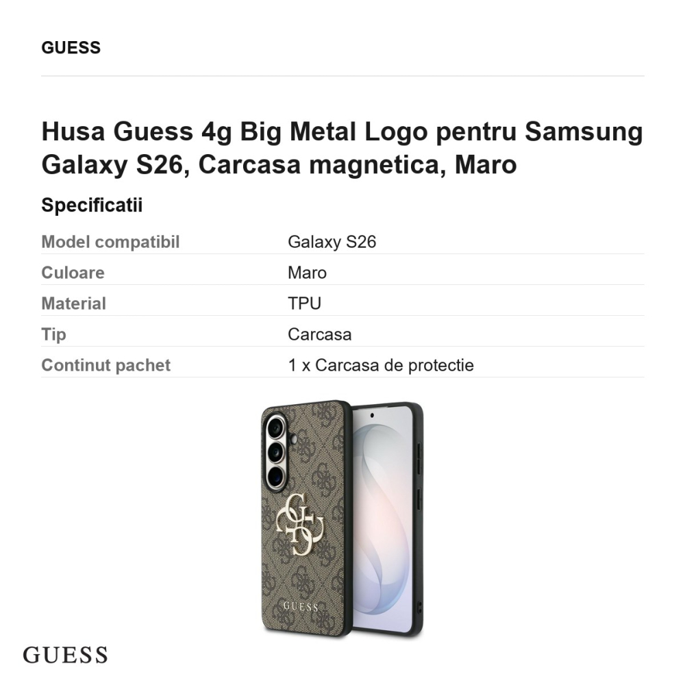Husa Guess 4g Big Metal Logo pentru Samsung Galaxy S26, Carcasa magnetica, Maro [3]
