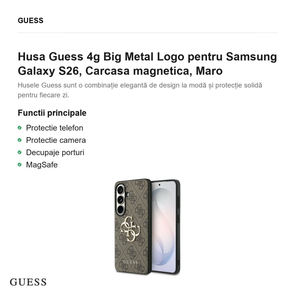 Husa Guess 4g Big Metal Logo pentru Samsung Galaxy S26, Carcasa magnetica, Maro [2]
