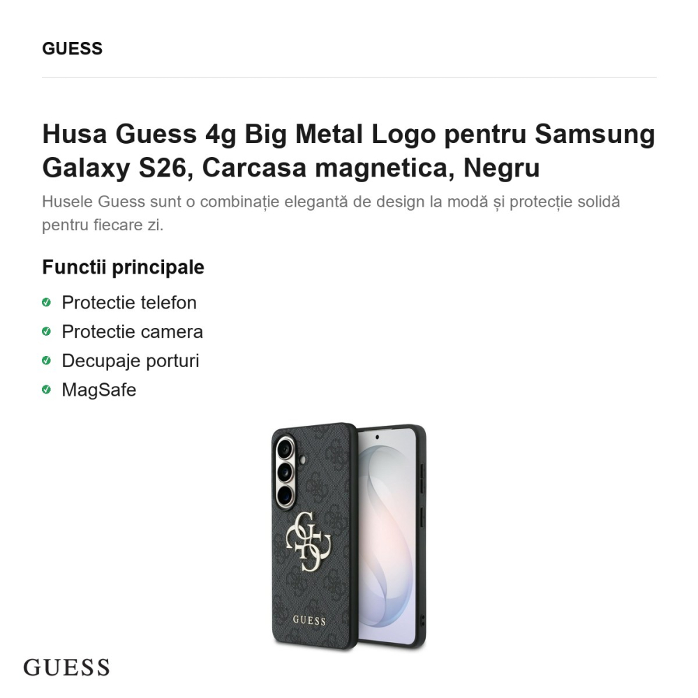 Husa Guess 4g Big Metal Logo pentru Samsung Galaxy S26, Carcasa magnetica, Negru [2]