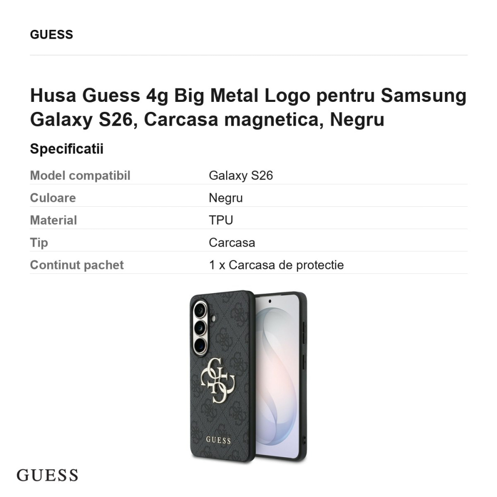Husa Guess 4g Big Metal Logo pentru Samsung Galaxy S26, Carcasa magnetica, Negru [3]