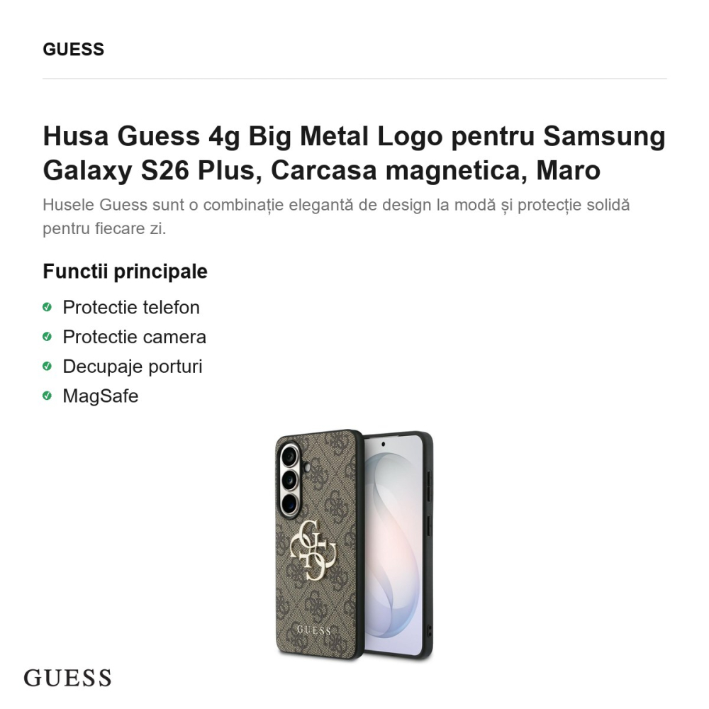 Husa Guess 4g Big Metal Logo pentru Samsung Galaxy S26 Plus, Carcasa magnetica, Maro [2]