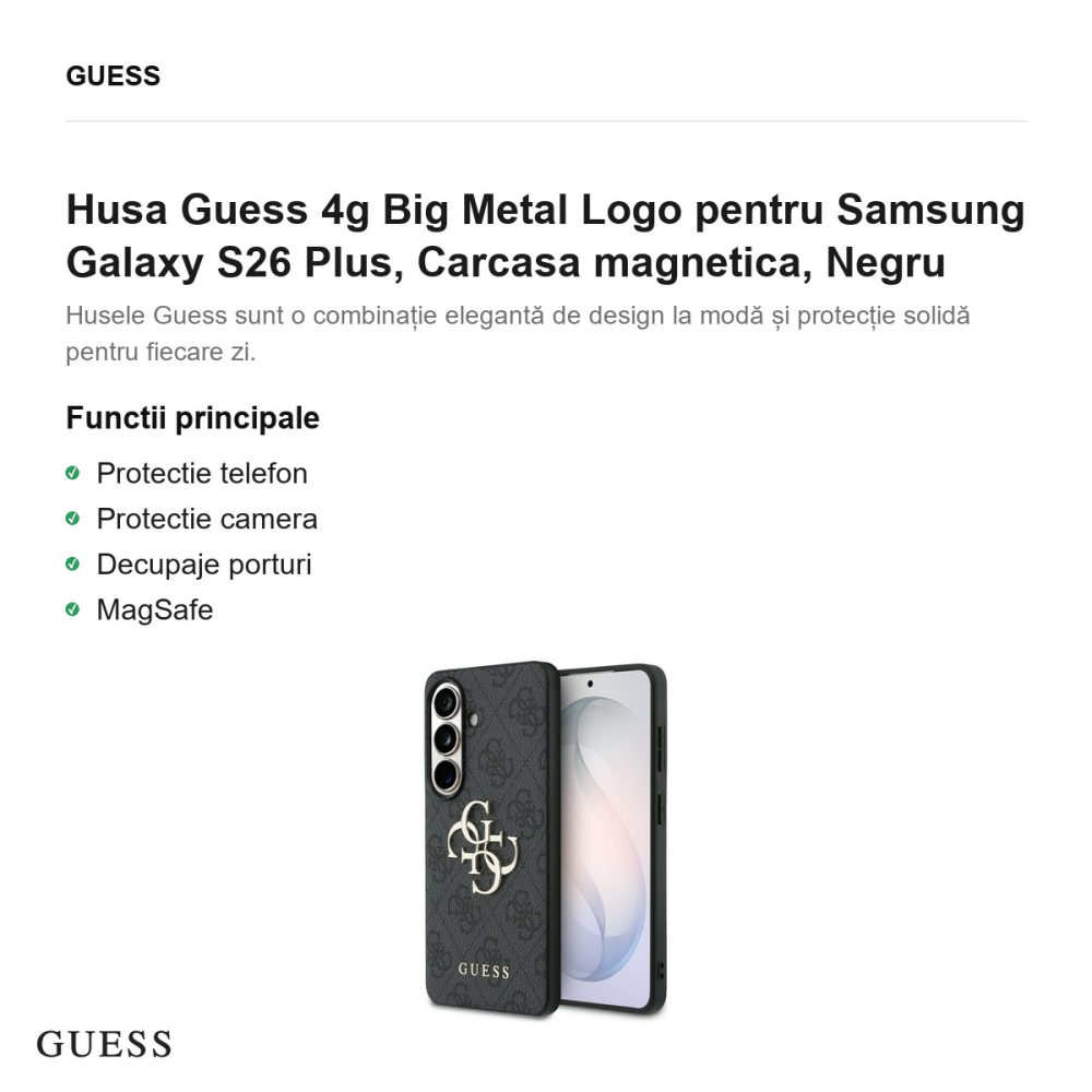 Husa Guess 4g Big Metal Logo pentru Samsung Galaxy S26 Plus, Carcasa magnetica, Negru [2]