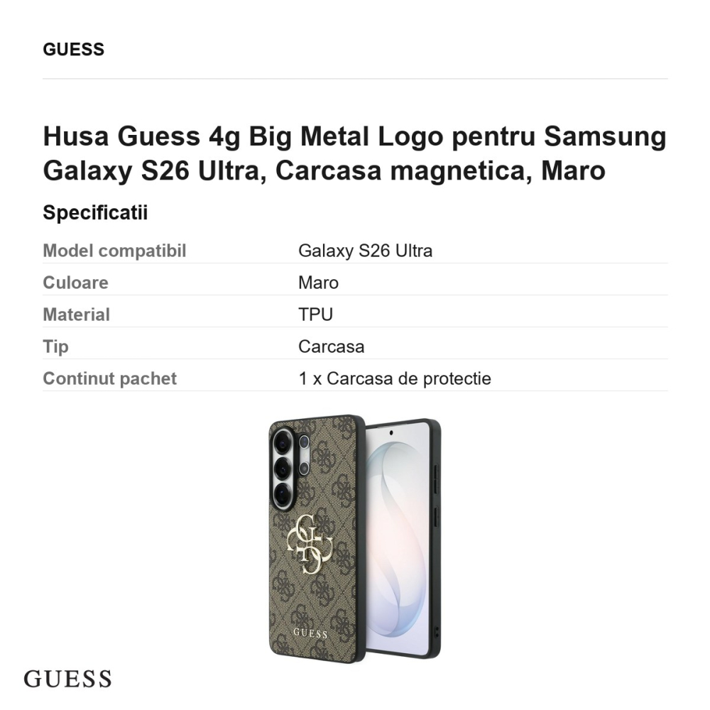 Husa Guess 4g Big Metal Logo pentru Samsung Galaxy S26 Ultra, Carcasa magnetica, Maro [3]