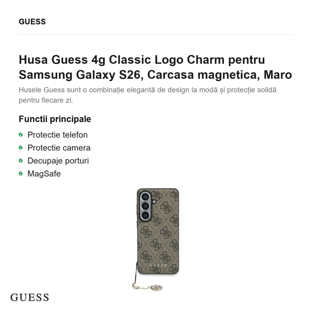 Husa Guess 4g Classic Logo Charm pentru Samsung Galaxy S26, Carcasa magnetica, Maro [2]