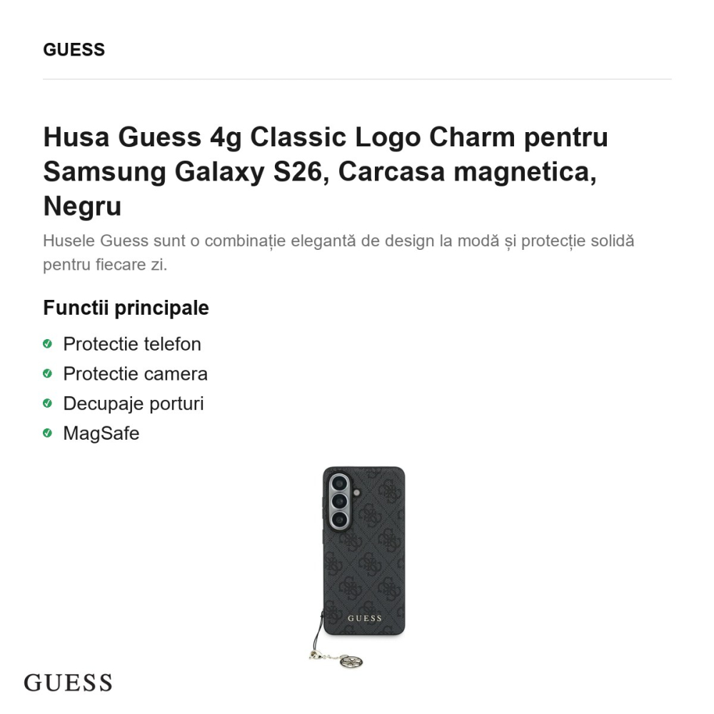 Husa Guess 4g Classic Logo Charm pentru Samsung Galaxy S26, Carcasa magnetica, Negru [2]