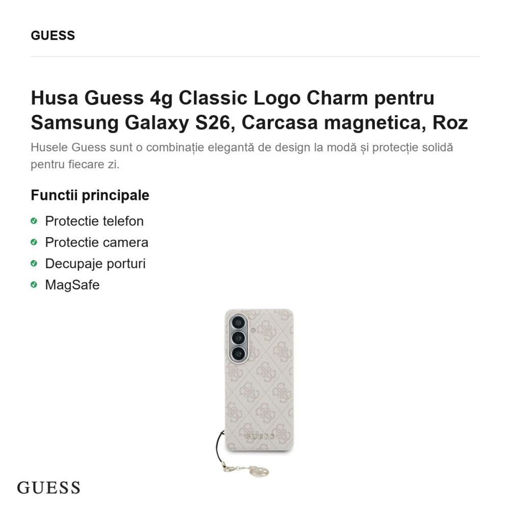 Husa Guess 4g Classic Logo Charm pentru Samsung Galaxy S26, Carcasa magnetica, Roz [2]