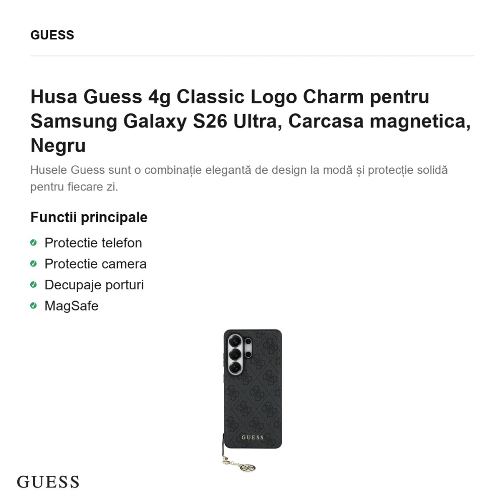 Husa Guess 4g Classic Logo Charm pentru Samsung Galaxy S26 Ultra, Carcasa magnetica, Negru [2]