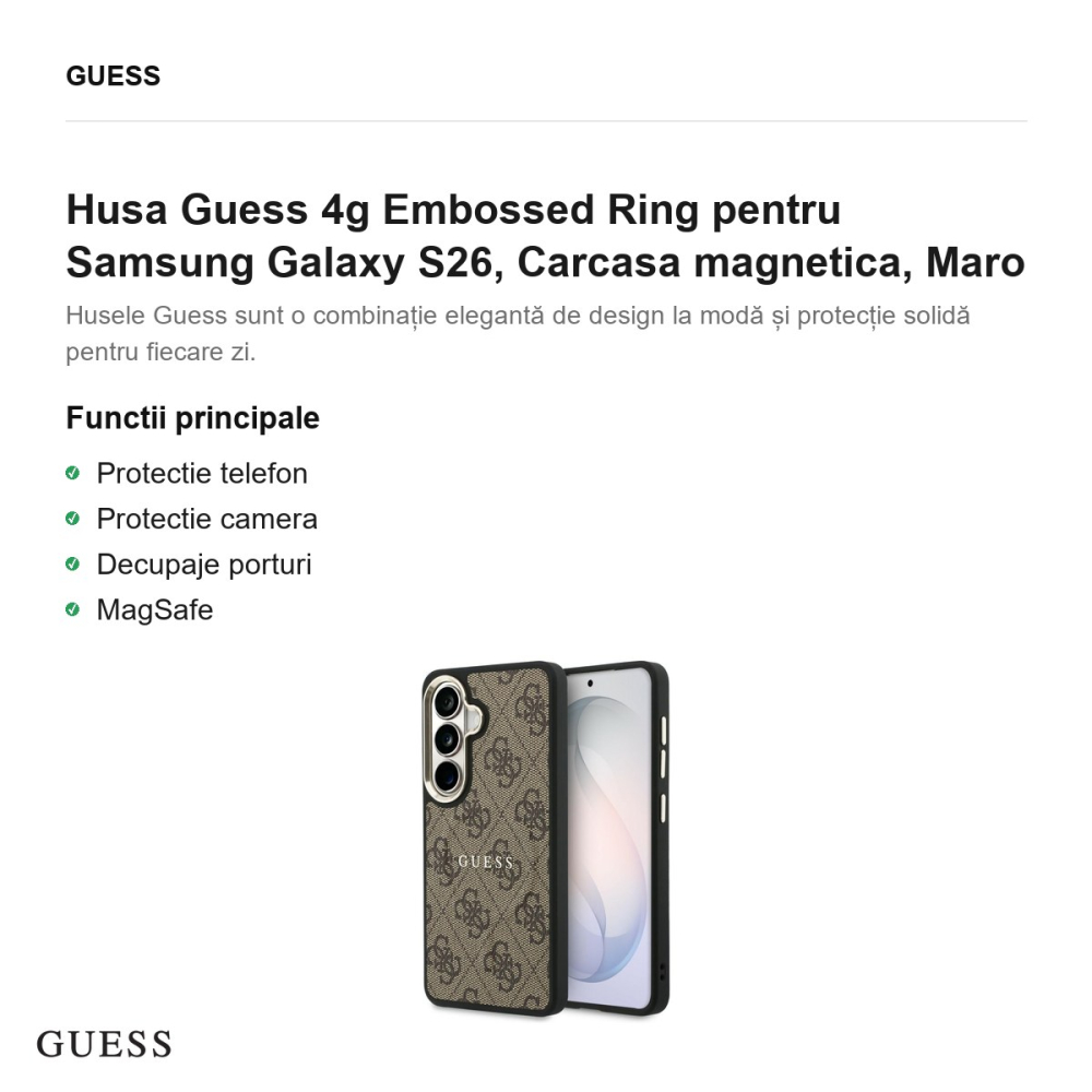 Husa Guess 4g Embossed Ring pentru Samsung Galaxy S26, Carcasa magnetica, Maro [2]