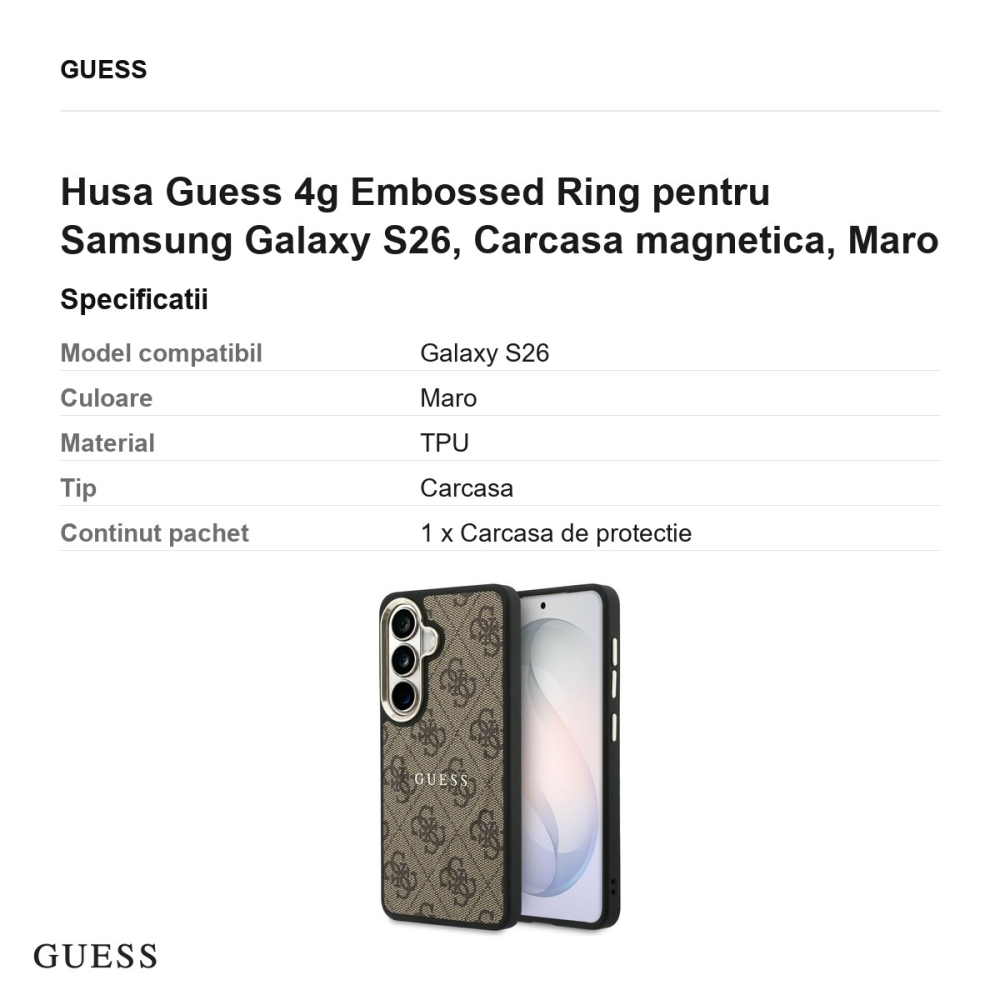 Husa Guess 4g Embossed Ring pentru Samsung Galaxy S26, Carcasa magnetica, Maro [3]