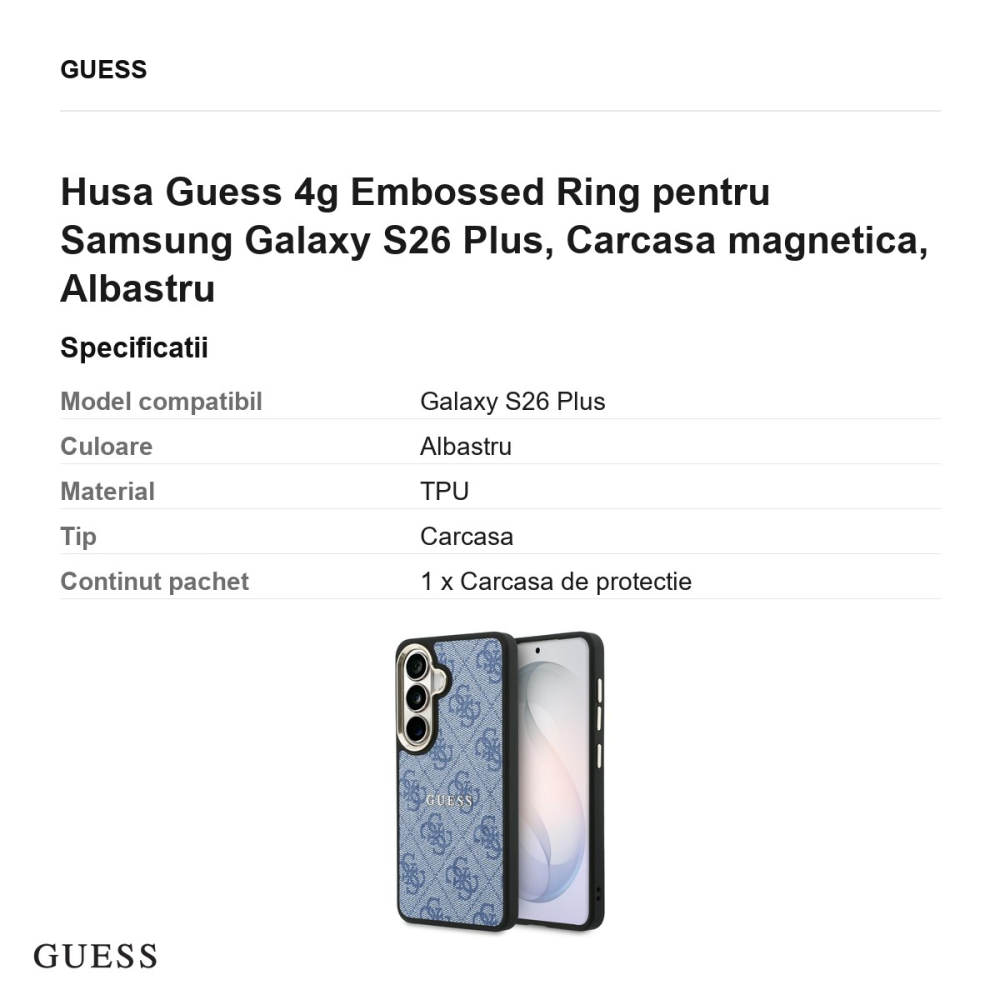 Husa Guess 4g Embossed Ring pentru Samsung Galaxy S26 Plus, Carcasa magnetica, Albastru [3]