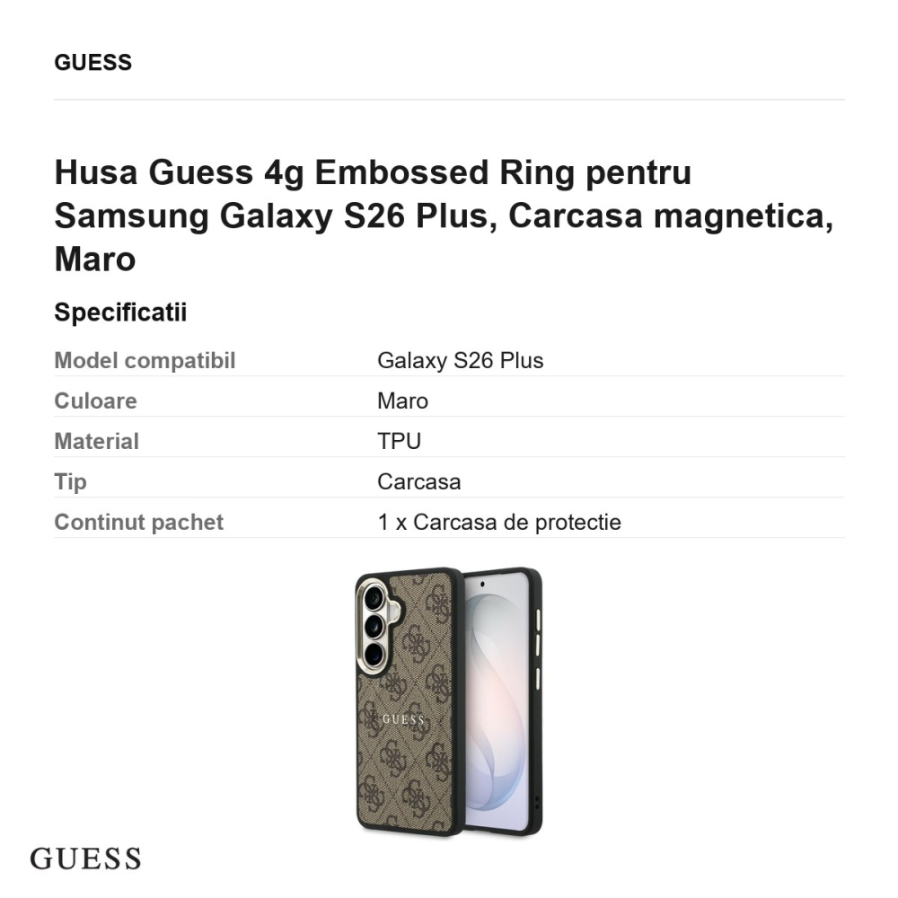 Husa Guess 4g Embossed Ring pentru Samsung Galaxy S26 Plus, Carcasa magnetica, Maro [3]