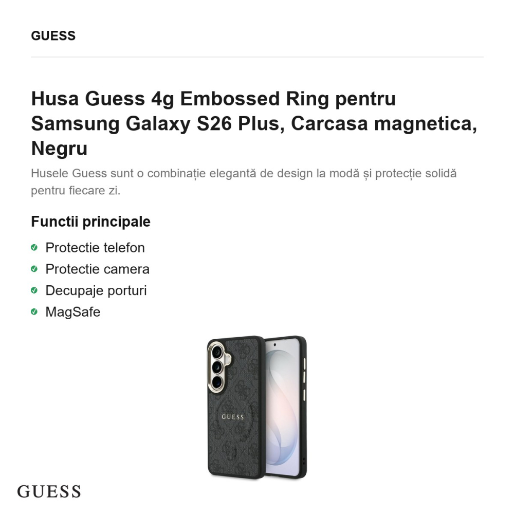 Husa Guess 4g Embossed Ring pentru Samsung Galaxy S26 Plus, Carcasa magnetica, Negru [2]