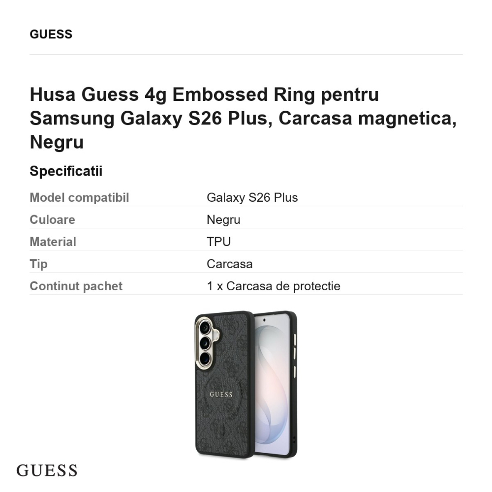Husa Guess 4g Embossed Ring pentru Samsung Galaxy S26 Plus, Carcasa magnetica, Negru [3]