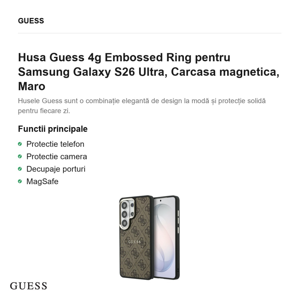 Husa Guess 4g Embossed Ring pentru Samsung Galaxy S26 Ultra, Carcasa magnetica, Maro [2]