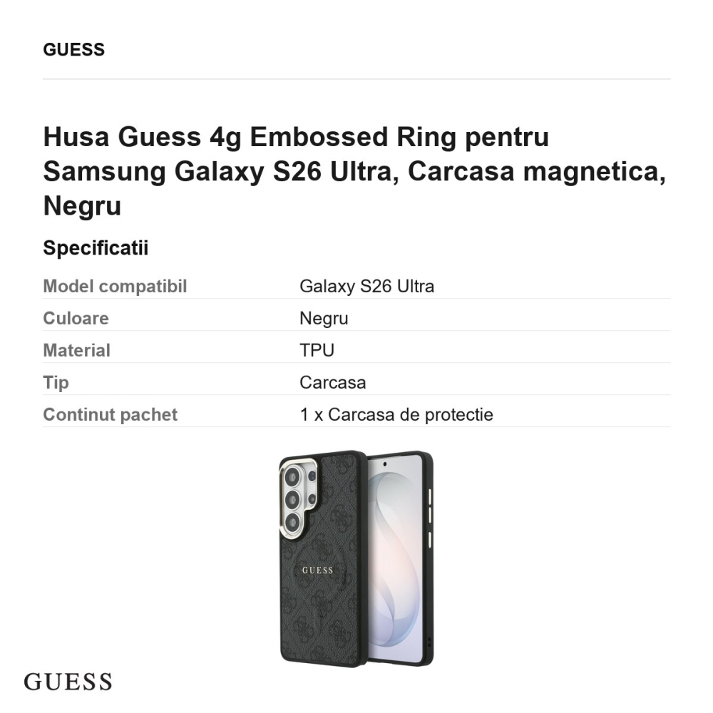 Husa Guess 4g Embossed Ring pentru Samsung Galaxy S26 Ultra, Carcasa magnetica, Negru [3]