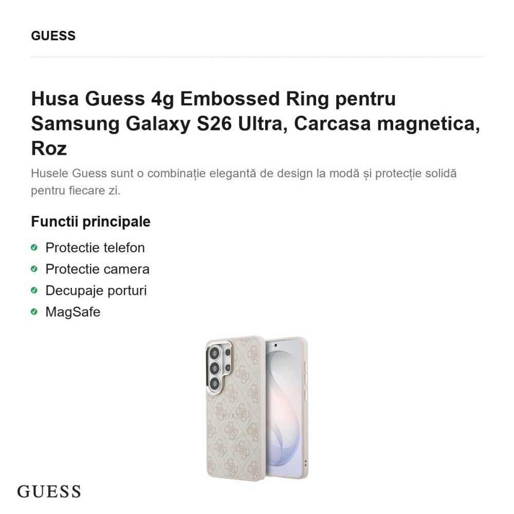 Husa Guess 4g Embossed Ring pentru Samsung Galaxy S26 Ultra, Carcasa magnetica, Roz [2]