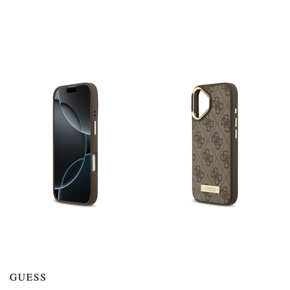 Husa Guess 4g Logo Plate pentru iPhone 17, Carcasa magnetica, Maro [5]