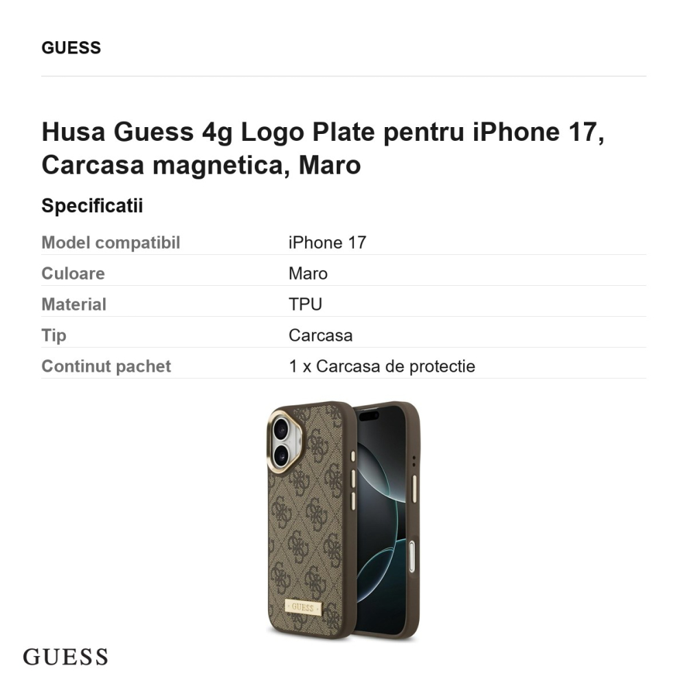 Husa Guess 4g Logo Plate pentru iPhone 17, Carcasa magnetica, Maro [3]