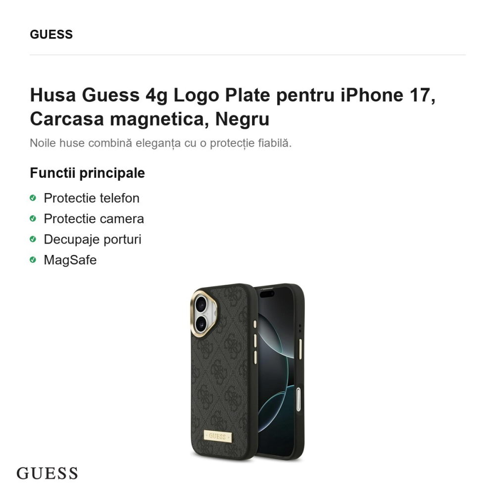 Husa Guess 4g Logo Plate pentru iPhone 17, Carcasa magnetica, Negru [2]