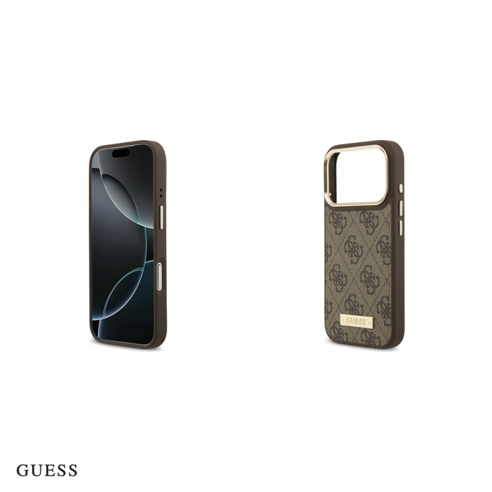 Husa Guess 4g Logo Plate pentru iPhone 17 Pro, Carcasa magnetica, Maro [5]