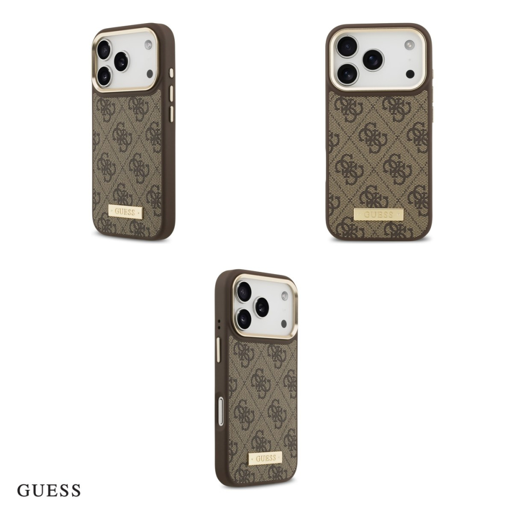Husa Guess 4g Logo Plate pentru iPhone 17 Pro, Carcasa magnetica, Maro [4]