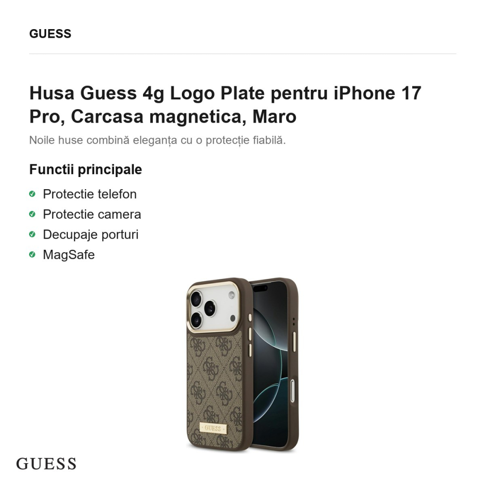 Husa Guess 4g Logo Plate pentru iPhone 17 Pro, Carcasa magnetica, Maro [2]