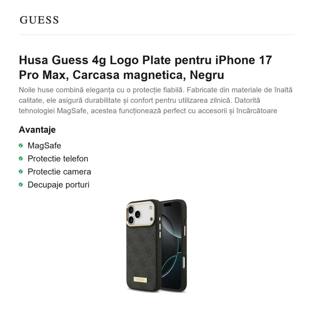 Husa Guess 4g Logo Plate pentru iPhone 17 Pro Max, Carcasa magnetica, Negru [2]