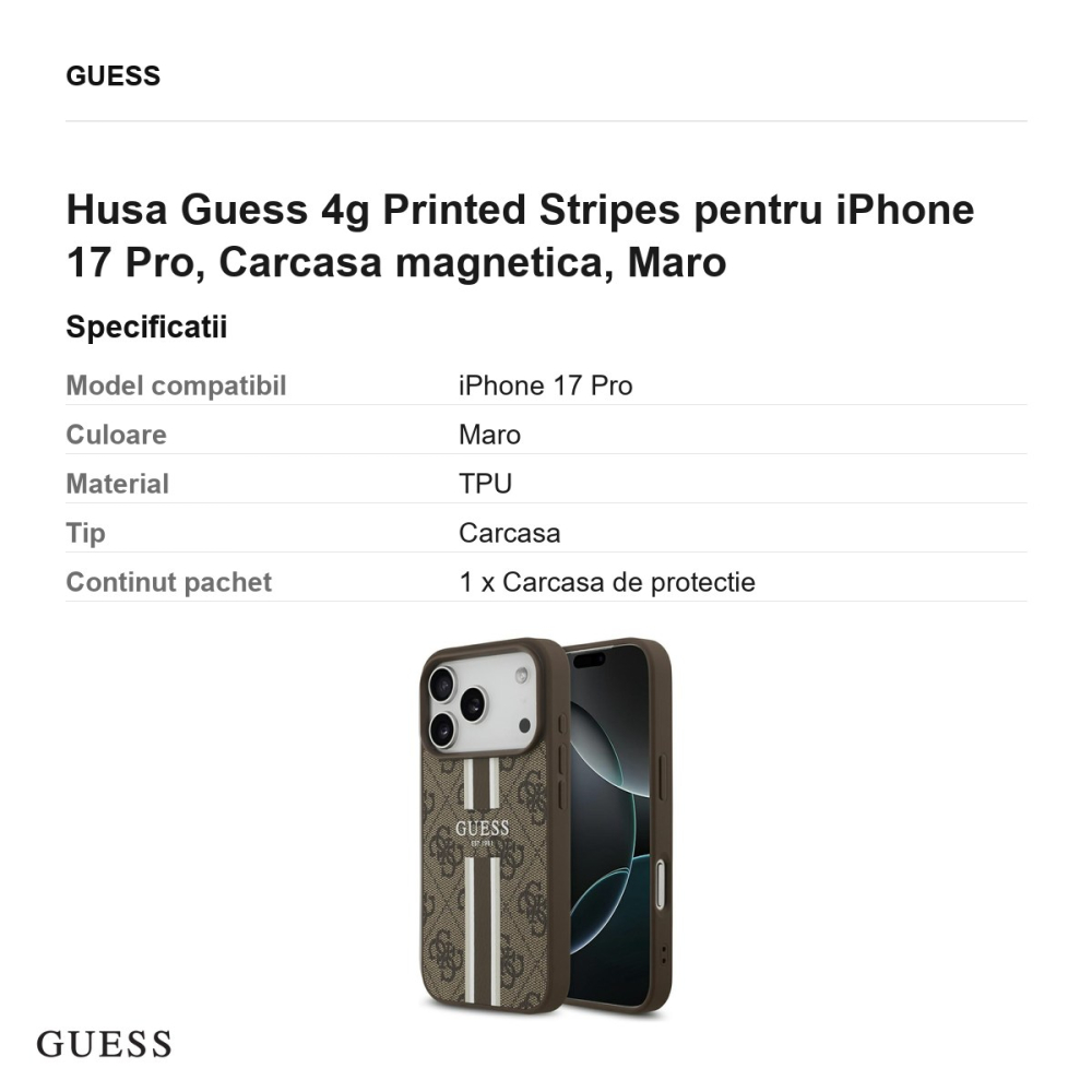 Husa Guess 4g Printed Stripes pentru iPhone 17 Pro, Carcasa magnetica, Maro [3]