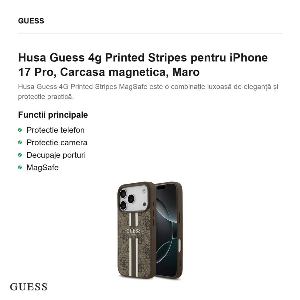 Husa Guess 4g Printed Stripes pentru iPhone 17 Pro, Carcasa magnetica, Maro [2]
