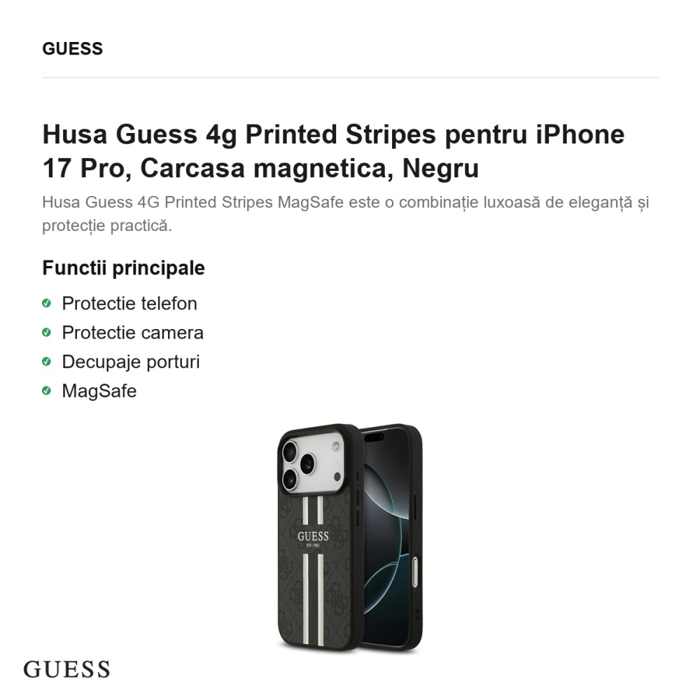 Husa Guess 4g Printed Stripes pentru iPhone 17 Pro, Carcasa magnetica, Negru [2]