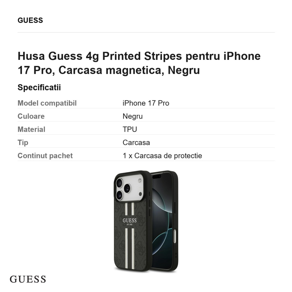 Husa Guess 4g Printed Stripes pentru iPhone 17 Pro, Carcasa magnetica, Negru [3]