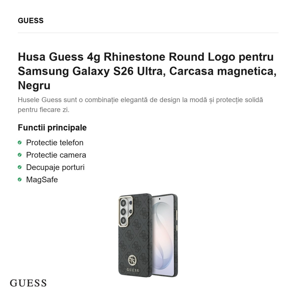 Husa Guess 4g Rhinestone Round Logo pentru Samsung Galaxy S26 Ultra, Carcasa magnetica, Negru [2]