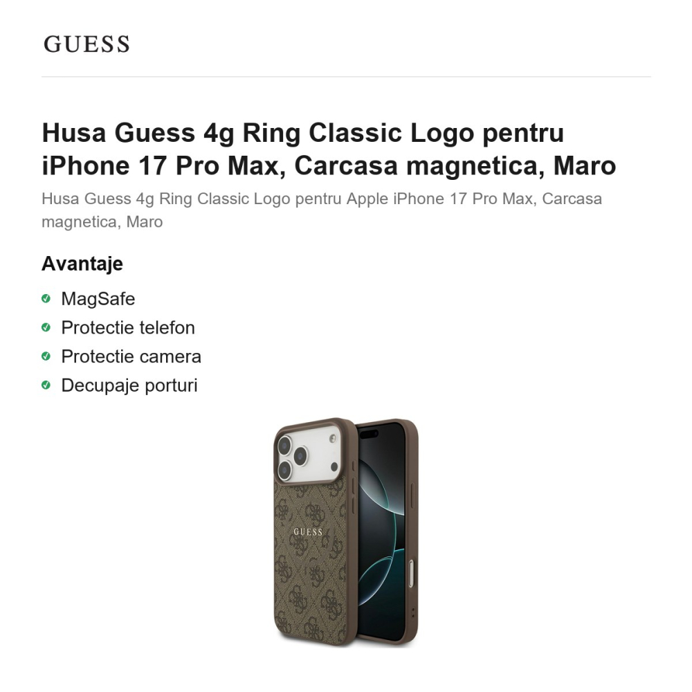 Husa Guess 4g Ring Classic Logo pentru iPhone 17 Pro Max, Carcasa magnetica, Maro [2]