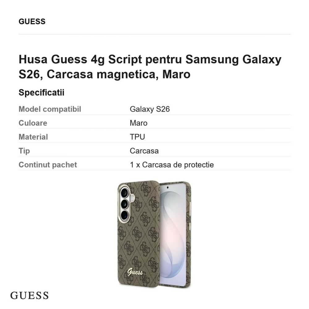 Husa Guess 4g Script pentru Samsung Galaxy S26, Carcasa magnetica, Maro [3]