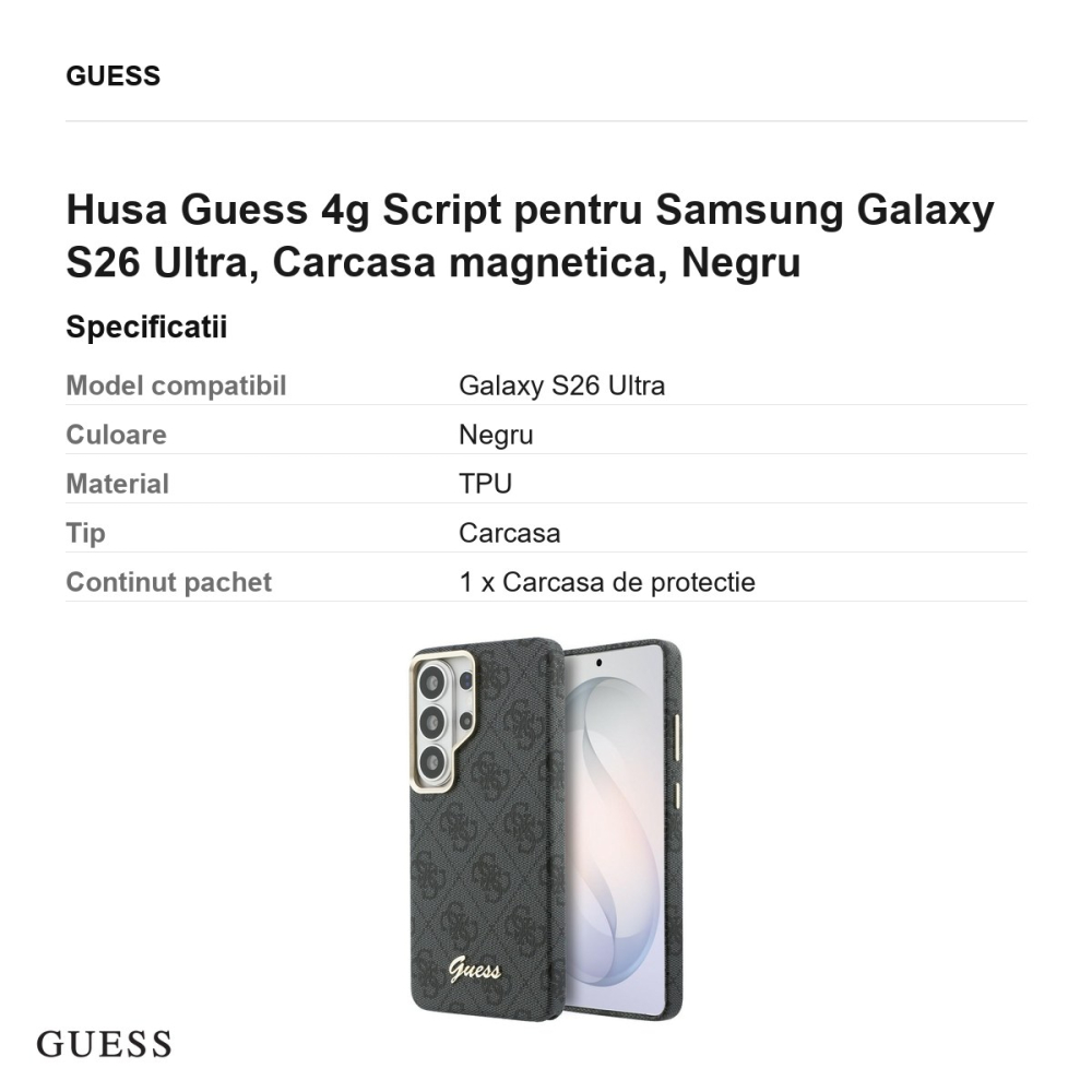 Husa Guess 4g Script pentru Samsung Galaxy S26 Ultra, Carcasa magnetica, Negru [3]