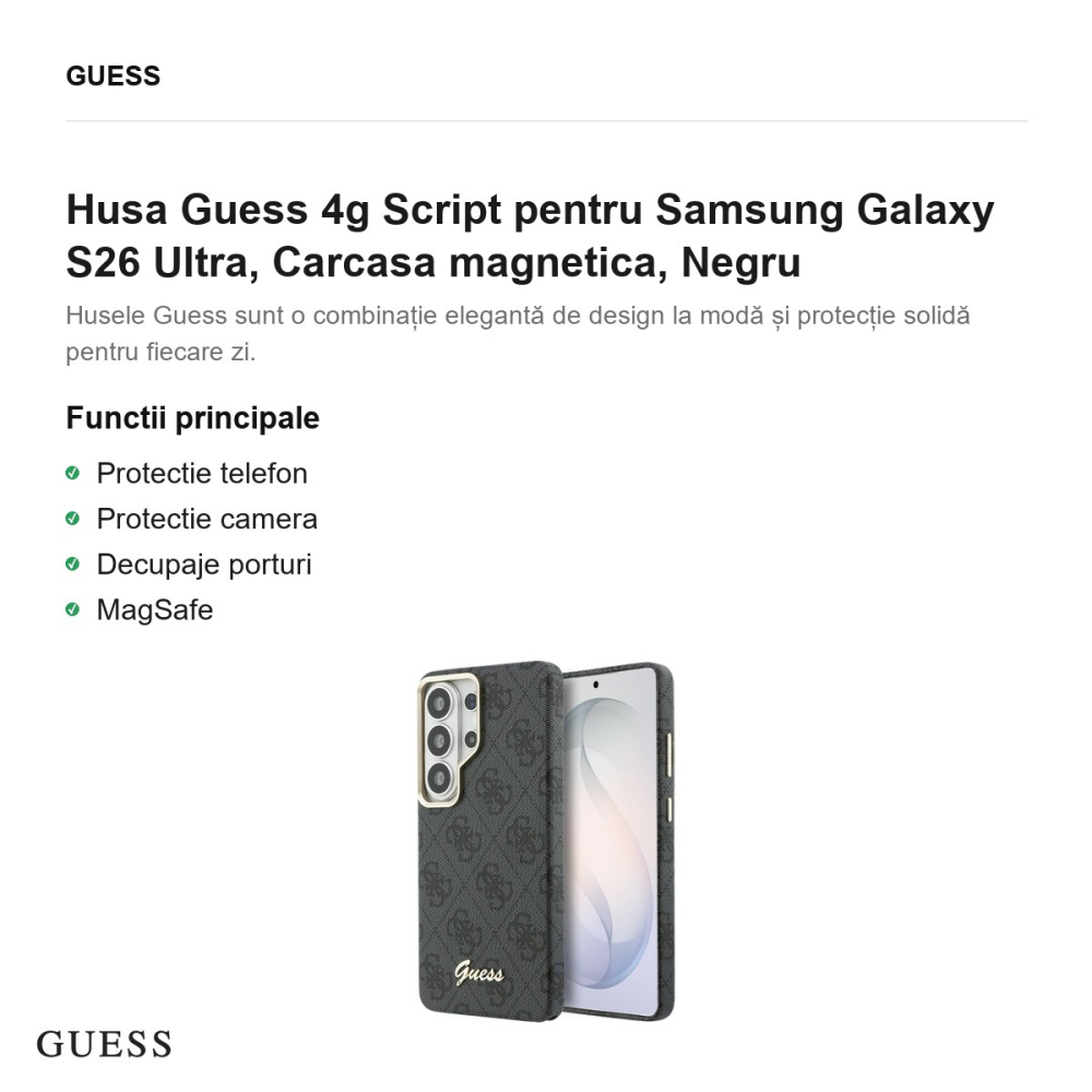 Husa Guess 4g Script pentru Samsung Galaxy S26 Ultra, Carcasa magnetica, Negru [2]