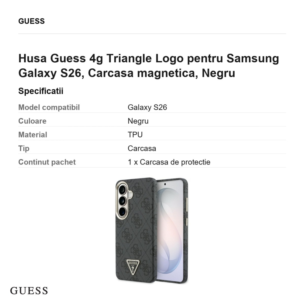Husa Guess 4g Triangle Logo pentru Samsung Galaxy S26, Carcasa magnetica, Negru [3]