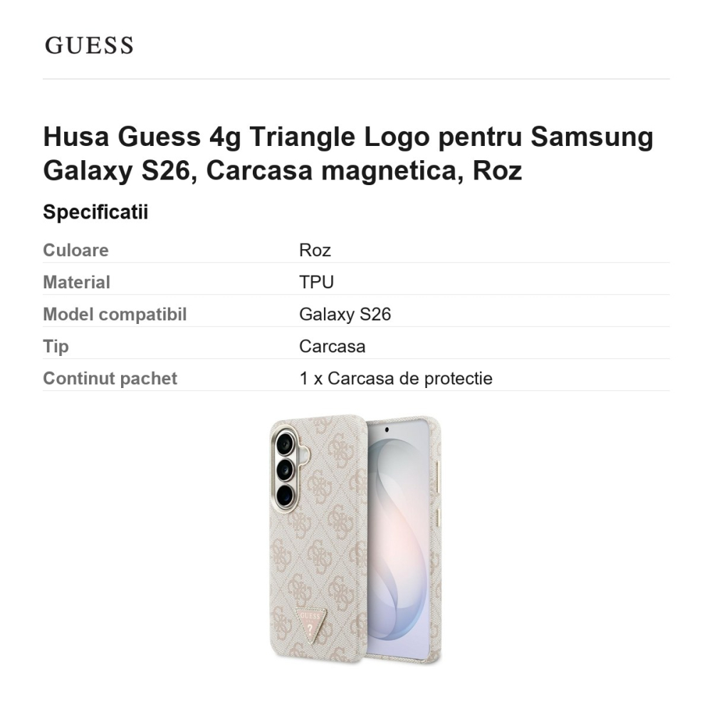 Husa Guess 4g Triangle Logo pentru Samsung Galaxy S26, Carcasa magnetica, Roz [3]
