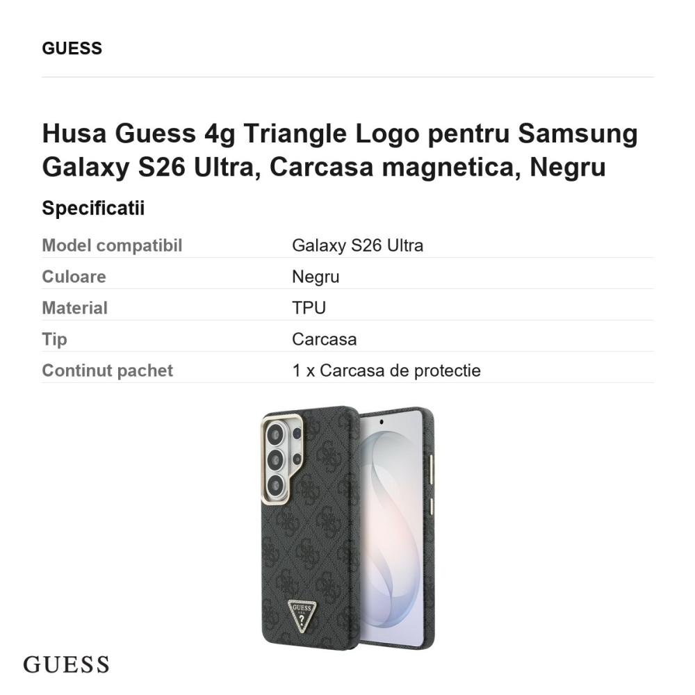 Husa Guess 4g Triangle Logo pentru Samsung Galaxy S26 Ultra, Carcasa magnetica, Negru [3]