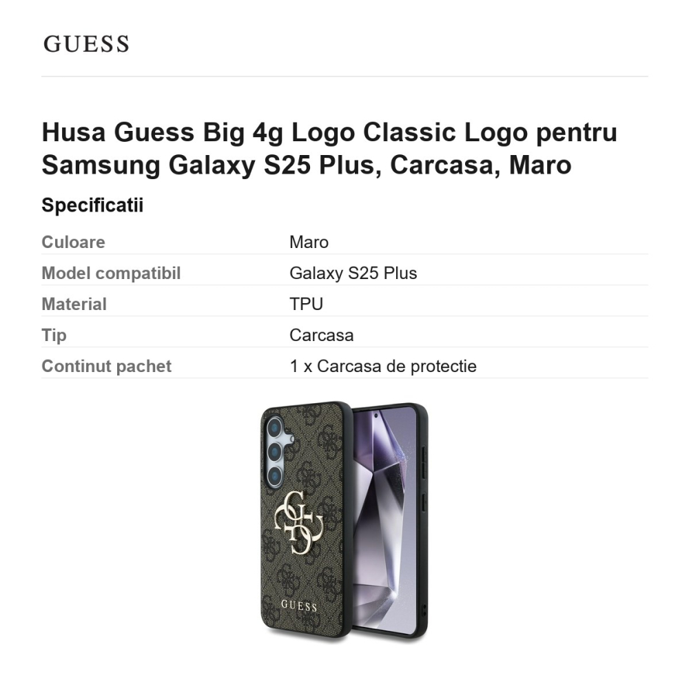 Husa Guess Big 4g Logo Classic Logo pentru Samsung Galaxy S25 Plus, Carcasa, Maro [3]