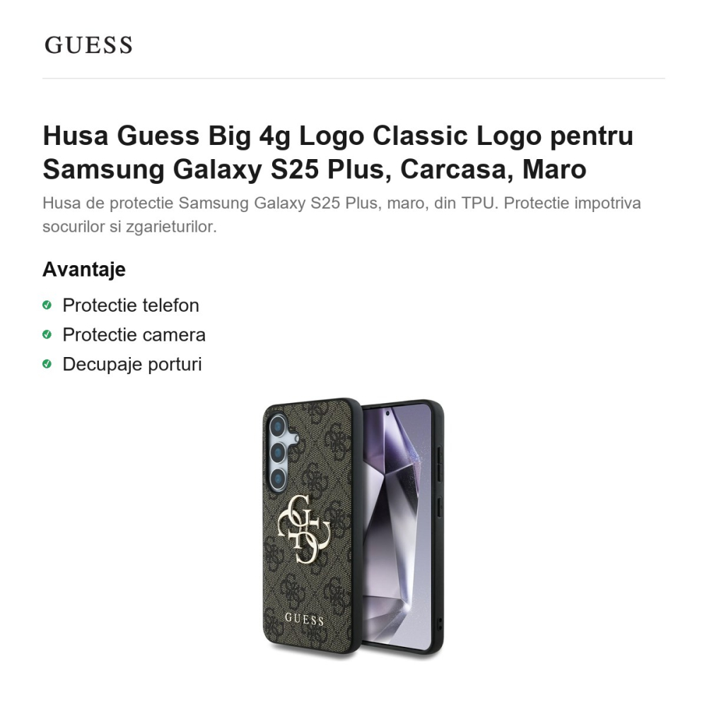 Husa Guess Big 4g Logo Classic Logo pentru Samsung Galaxy S25 Plus, Carcasa, Maro [2]