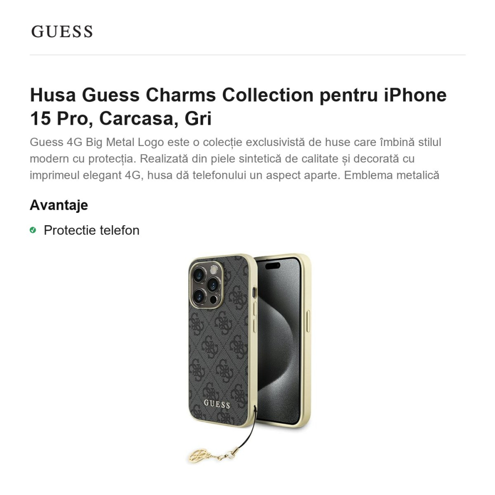 Husa Guess Charms Collection pentru iPhone 15 Pro, Carcasa, Gri [2]