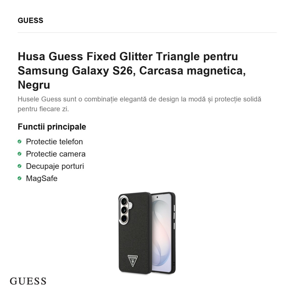 Husa Guess Fixed Glitter Triangle pentru Samsung Galaxy S26, Carcasa magnetica, Negru [2]