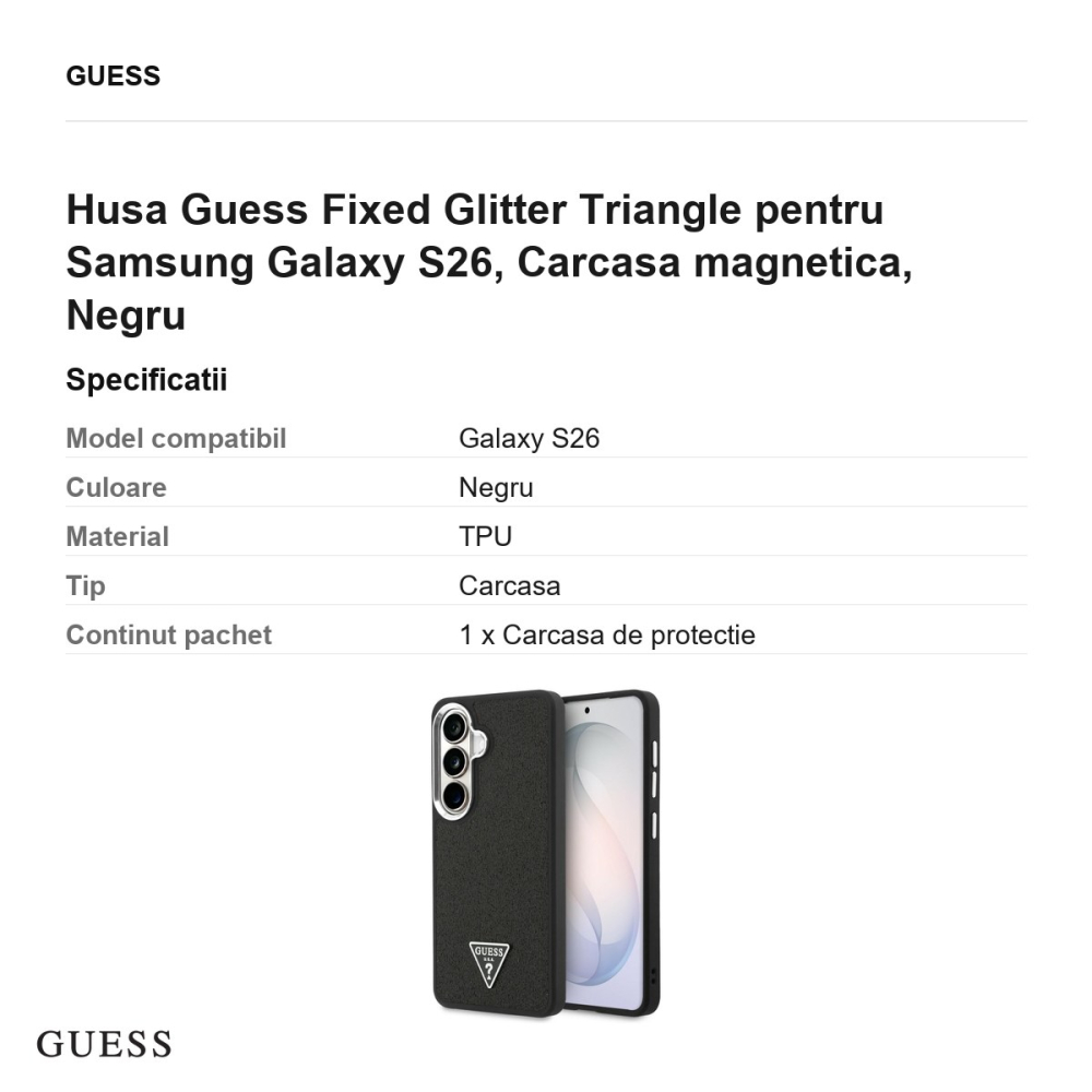 Husa Guess Fixed Glitter Triangle pentru Samsung Galaxy S26, Carcasa magnetica, Negru [3]